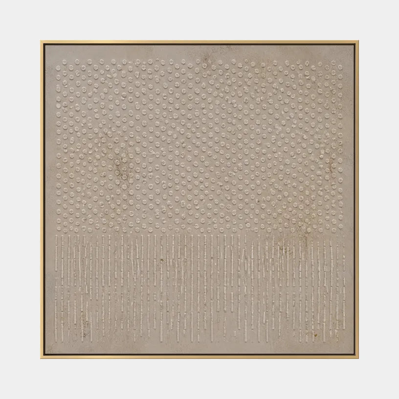 Wabi-Sabi abstract oil painting showing layered abstract marks, texture and expressive painterly movement in a brown palette.