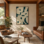 Wabi-Sabi abstract oil painting showing layered abstract marks, texture and expressive painterly movement in a beige palette.