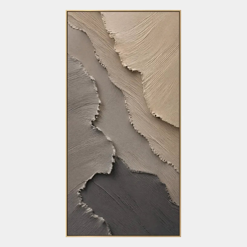 Wabi-Sabi abstract oil painting showing layered abstract marks, texture and expressive painterly movement in a brown palette.