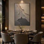 Wabi-Sabi abstract oil painting showing layered abstract marks, texture and expressive painterly movement in a brown palette.