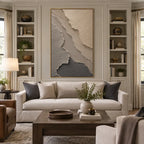 Wabi-Sabi abstract oil painting showing layered abstract marks, texture and expressive painterly movement in a brown palette.