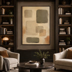 Wabi-Sabi abstract oil painting showing layered abstract marks, texture and expressive painterly movement in a brown palette.