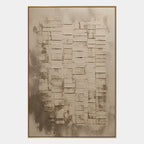 Wabi-Sabi abstract oil painting showing layered abstract marks, texture and expressive painterly movement in a brown palette.