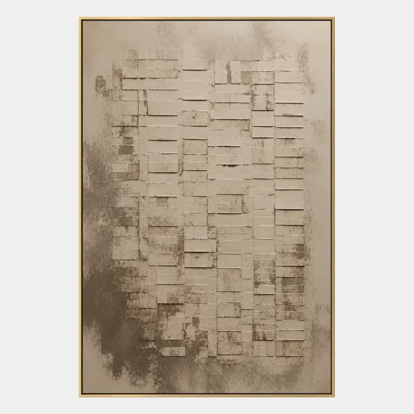 Wabi-Sabi abstract oil painting showing layered abstract marks, texture and expressive painterly movement in a brown palette.