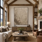 Wabi-Sabi abstract oil painting showing layered abstract marks, texture and expressive painterly movement in a brown palette.