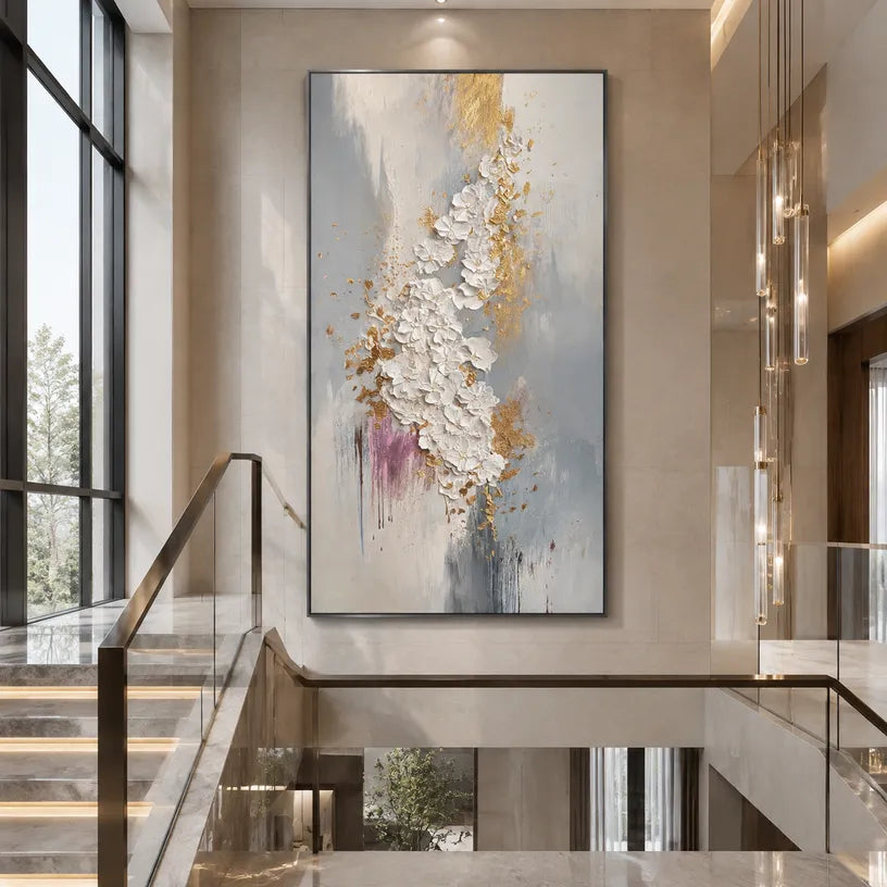 Wabi-Sabi abstract oil painting showing layered abstract marks, texture and expressive painterly movement in a grey palette.