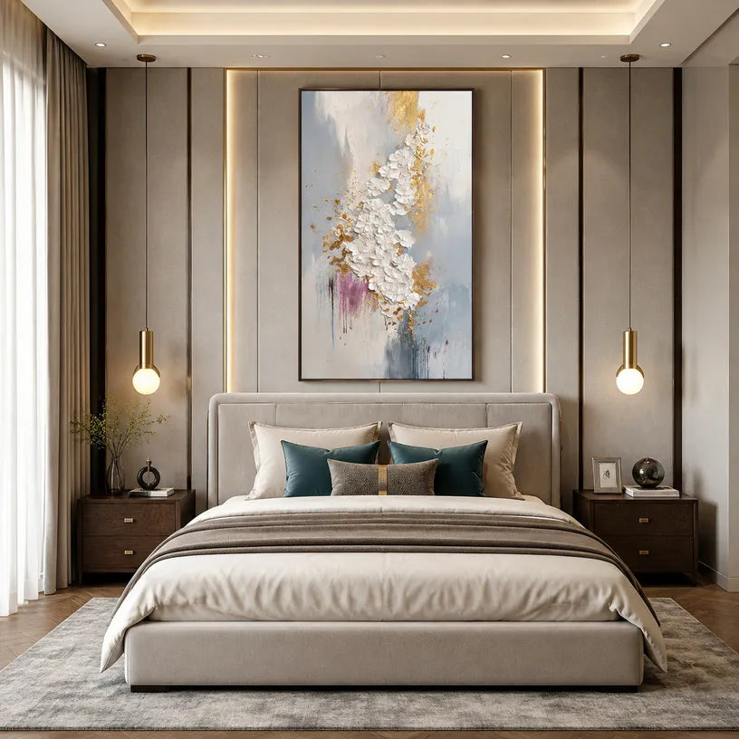 Wabi-Sabi abstract oil painting showing layered abstract marks, texture and expressive painterly movement in a grey palette.