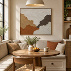 Wabi-Sabi abstract oil painting showing layered abstract marks, texture and expressive painterly movement in a brown palette.