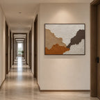 Wabi-Sabi abstract oil painting showing layered abstract marks, texture and expressive painterly movement in a brown palette.