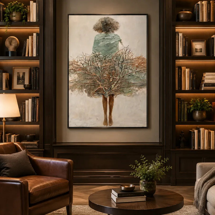 Wabi-Sabi abstract oil painting showing layered abstract marks, texture and expressive painterly movement in a brown palette.