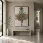 Wabi-Sabi abstract oil painting showing layered abstract marks, texture and expressive painterly movement in a brown palette.