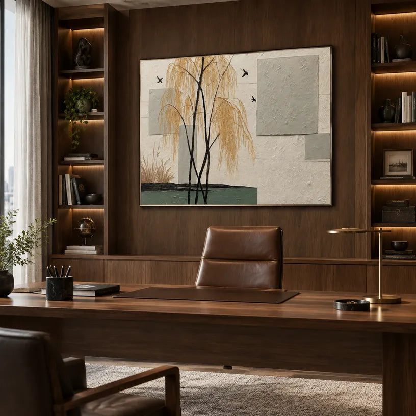 Wabi-Sabi abstract oil painting showing layered abstract marks, texture and expressive painterly movement in a beige palette.