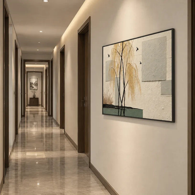 Wabi-Sabi abstract oil painting showing layered abstract marks, texture and expressive painterly movement in a beige palette.