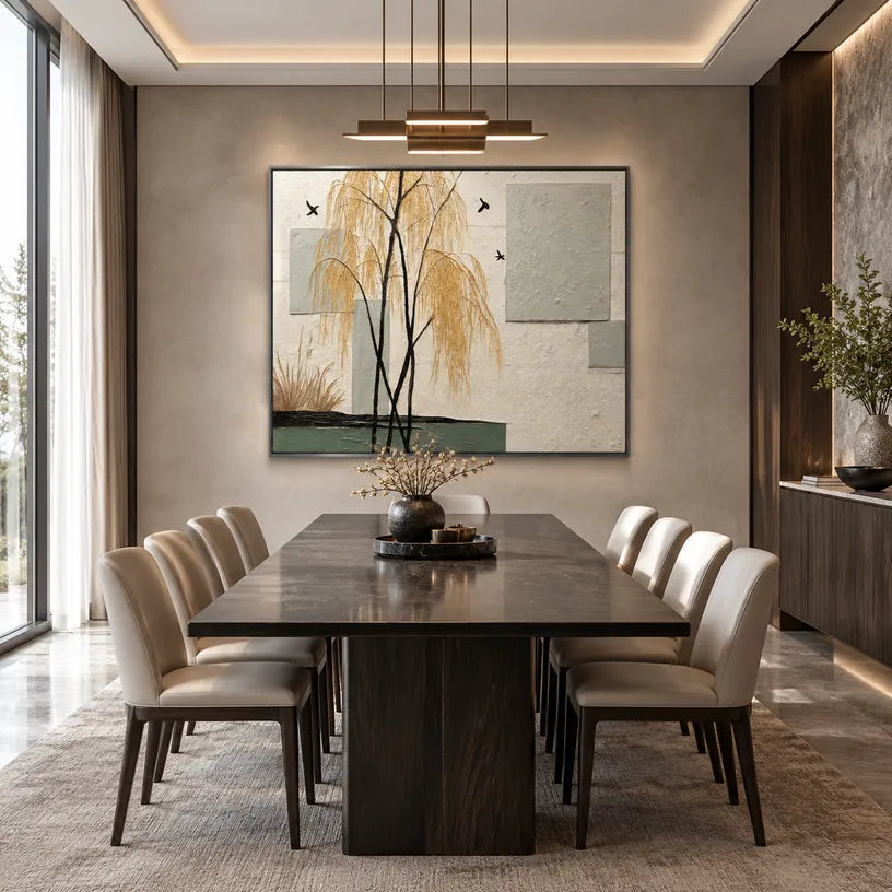 Wabi-Sabi abstract oil painting showing layered abstract marks, texture and expressive painterly movement in a beige palette.