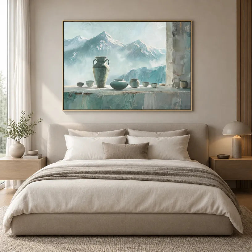 Wabi-Sabi abstract oil painting showing layered abstract marks, texture and expressive painterly movement.