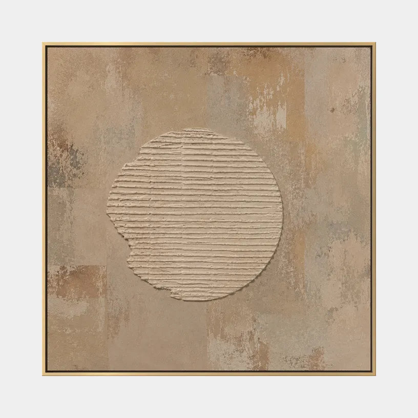 Wabi-Sabi abstract oil painting showing layered abstract marks, texture and expressive painterly movement in a brown palette.