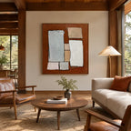 Wabi-Sabi abstract oil painting showing layered abstract marks, texture and expressive painterly movement in a brown palette.