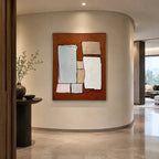 Wabi-Sabi abstract oil painting showing layered abstract marks, texture and expressive painterly movement in a brown palette.