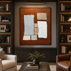 Wabi-Sabi abstract oil painting showing layered abstract marks, texture and expressive painterly movement in a brown palette.