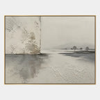 Wabi-Sabi abstract oil painting showing layered abstract marks, texture and expressive painterly movement in a grey palette.