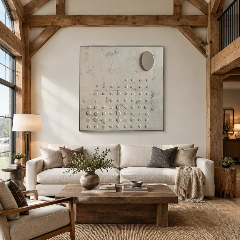 Wabi-Sabi abstract oil painting showing layered abstract marks, texture and expressive painterly movement in a grey palette.