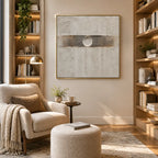 Wabi-Sabi abstract oil painting showing layered abstract marks, texture and expressive painterly movement in a grey palette.