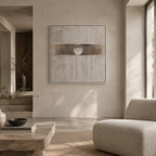 Wabi-Sabi abstract oil painting showing layered abstract marks, texture and expressive painterly movement in a grey palette.