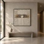 Wabi-Sabi abstract oil painting showing layered abstract marks, texture and expressive painterly movement in a grey palette.