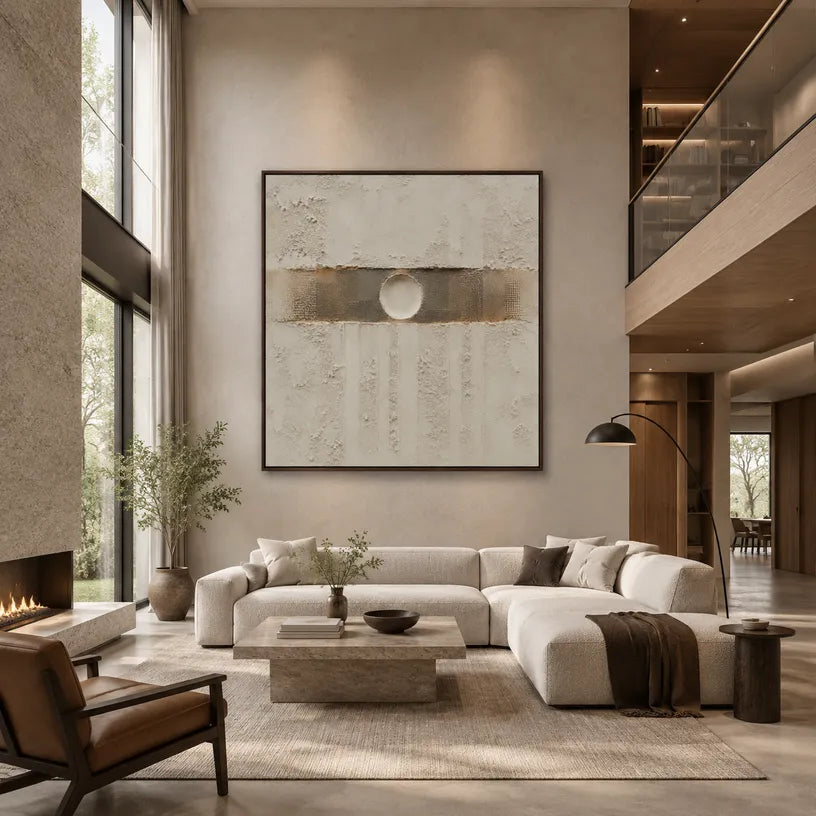 Wabi-Sabi abstract oil painting showing layered abstract marks, texture and expressive painterly movement in a grey palette.