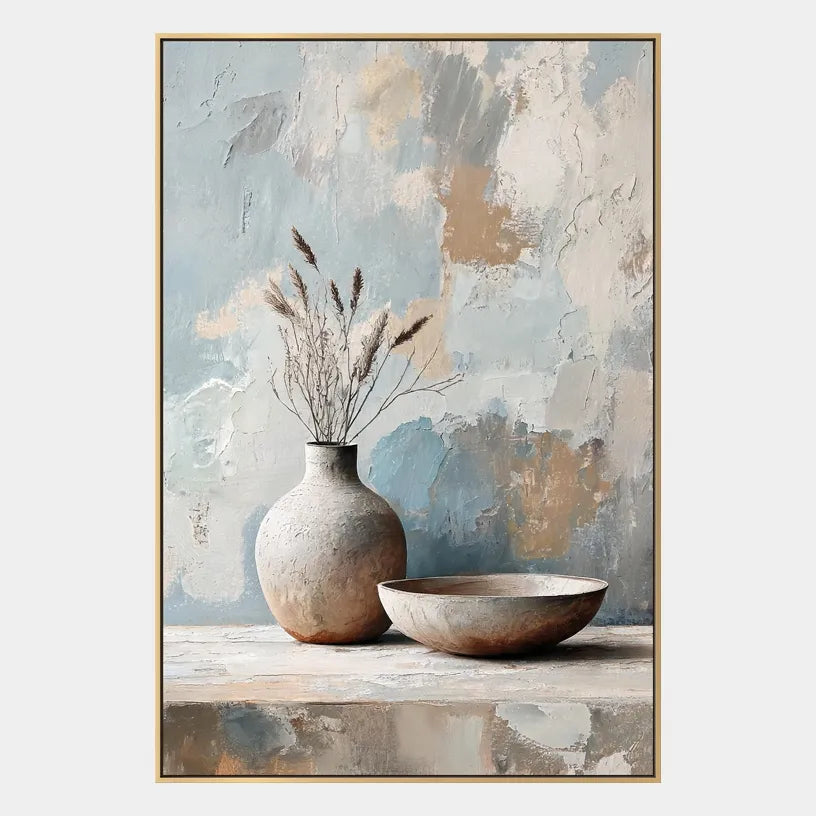 Wabi-Sabi abstract oil painting showing layered abstract marks, texture and expressive painterly movement in a grey palette.