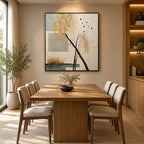 Wabi-Sabi abstract oil painting showing layered abstract marks, texture and expressive painterly movement in a beige palette.