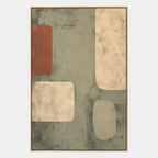 Wabi-Sabi abstract oil painting showing layered abstract marks, texture and expressive painterly movement in a yellow palette.