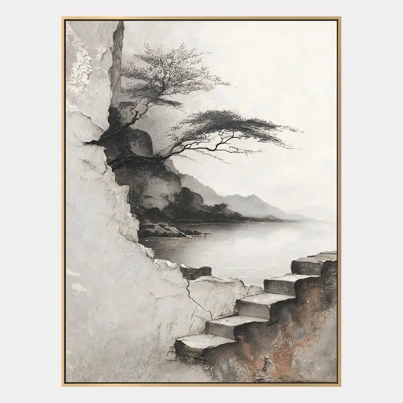 Wabi-Sabi abstract oil painting showing layered abstract marks, texture and expressive painterly movement in a grey palette.