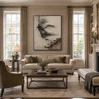 Wabi-Sabi abstract oil painting showing layered abstract marks, texture and expressive painterly movement in a grey palette.