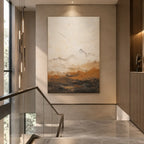 Wabi-Sabi abstract oil painting showing layered abstract marks, texture and expressive painterly movement in a beige palette.