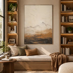 Wabi-Sabi abstract oil painting showing layered abstract marks, texture and expressive painterly movement in a beige palette.