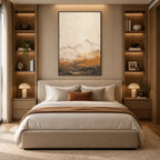 Wabi-Sabi abstract oil painting showing layered abstract marks, texture and expressive painterly movement in a beige palette.