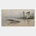 Peinture à l'huile de paysages, de marines et de paysages urbains Wabi-Sabi présentant un paysage atmosphérique, un paysage marin ou une composition inspirée de la ville dans une palette de gris.