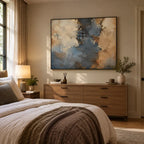 Wabi-Sabi abstract oil painting showing layered abstract marks, texture and expressive painterly movement in a brown palette.