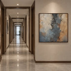 Wabi-Sabi abstract oil painting showing layered abstract marks, texture and expressive painterly movement in a brown palette.