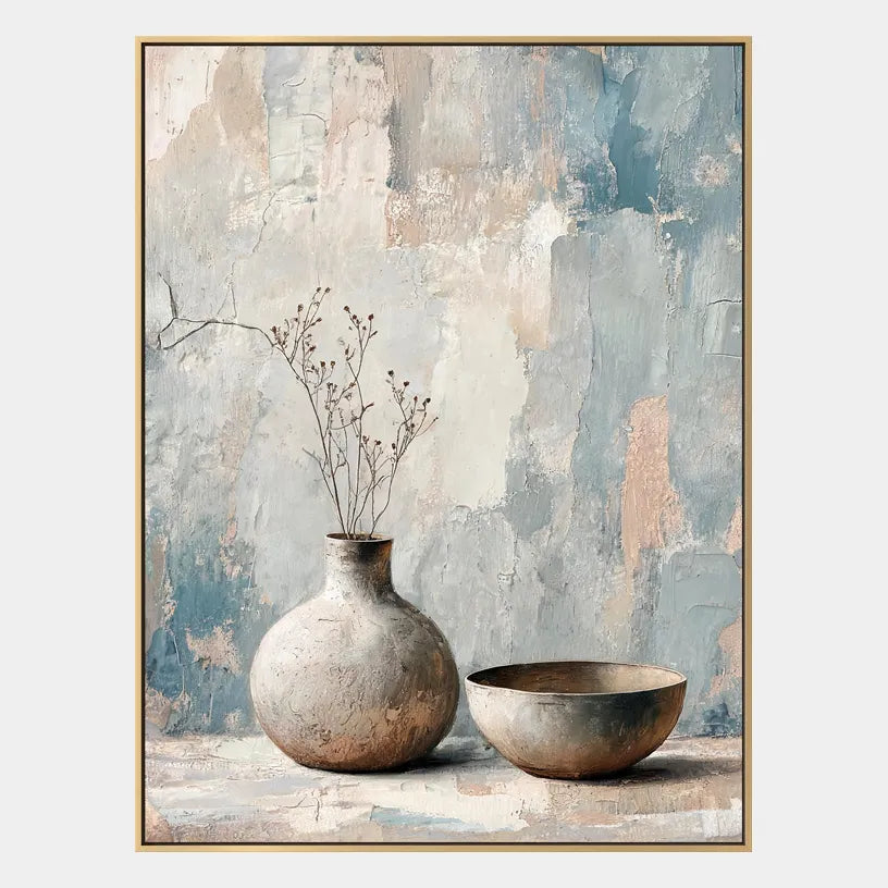 Wabi-Sabi abstract oil painting showing layered abstract marks, texture and expressive painterly movement in a grey palette.