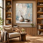 Wabi-Sabi abstract oil painting showing layered abstract marks, texture and expressive painterly movement in a grey palette.