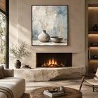 Wabi-Sabi abstract oil painting showing layered abstract marks, texture and expressive painterly movement in a grey palette.