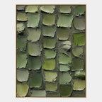 Wabi-Sabi abstract oil painting showing layered abstract marks, texture and expressive painterly movement in a green palette.