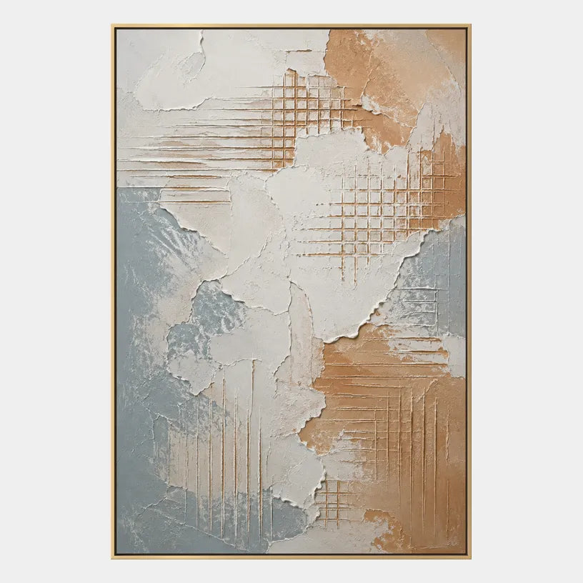 Wabi-Sabi abstract oil painting showing layered abstract marks, texture and expressive painterly movement in a grey palette.