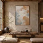 Wabi-Sabi abstract oil painting showing layered abstract marks, texture and expressive painterly movement in a grey palette.