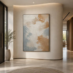 Wabi-Sabi abstract oil painting showing layered abstract marks, texture and expressive painterly movement in a grey palette.