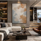 Wabi-Sabi abstract oil painting showing layered abstract marks, texture and expressive painterly movement in a grey palette.