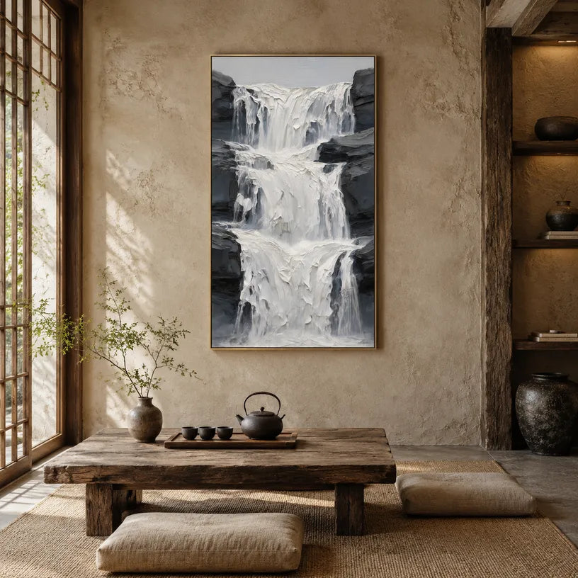 Wabi-Sabi abstract oil painting showing layered abstract marks, texture and expressive painterly movement in a grey palette.