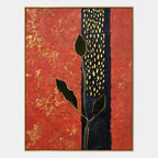 Wabi-Sabi abstract oil painting showing layered abstract marks, texture and expressive painterly movement in a red palette.